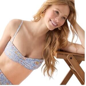 J. Crew Scrunchie Sweetheart Bikini Swim Top Afternoon Floral in Cool Breeze NWT